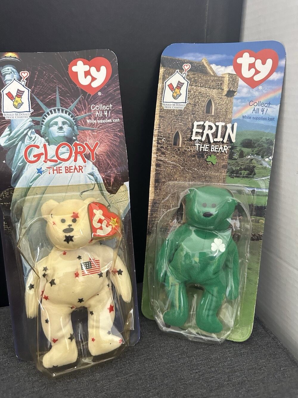 1999 McDonalds TY Teenie Beanie Babies Glory & Erin Bears Sealed Carded Lot